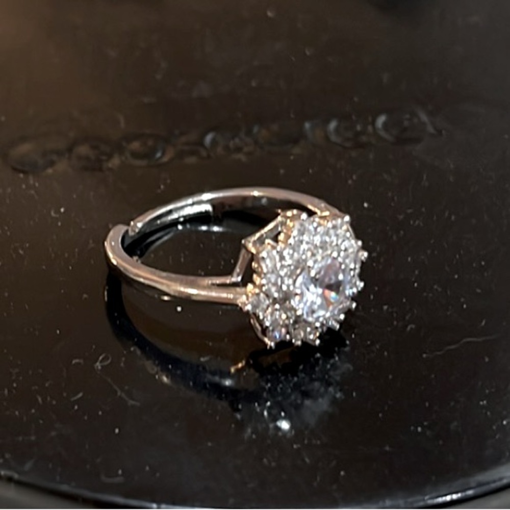 CUBIC ZIRCONIA CLUSTER STATEMENT COCKTAIL RING WITH STAMPED .925 ADJUSTABLE